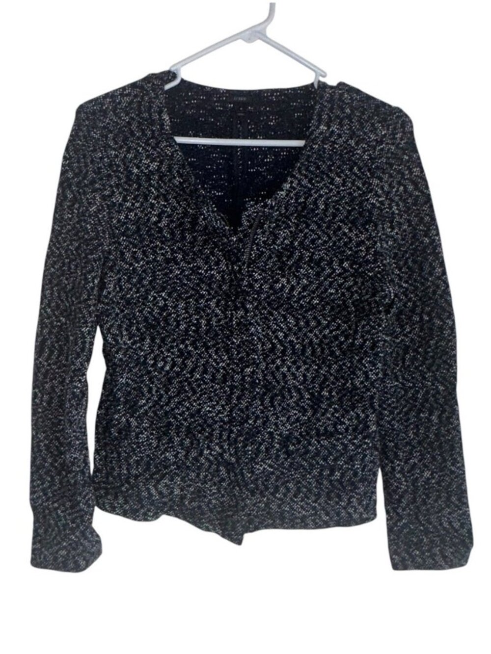 J. Crew Micro Tweed Blazer Zip Up Cardigan Jacket Women's Sz S Navy Blue Twee
